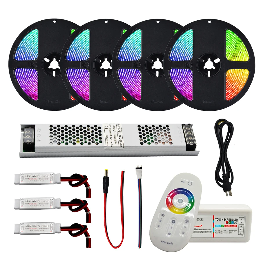 Светодиодная лента 5050 водонепроницаемая RGB RGBW RGBWW светодиодный гибкий ленточный лента+ пульт дистанционного управления RF 2,4G+ блок питания 12 В постоянного тока