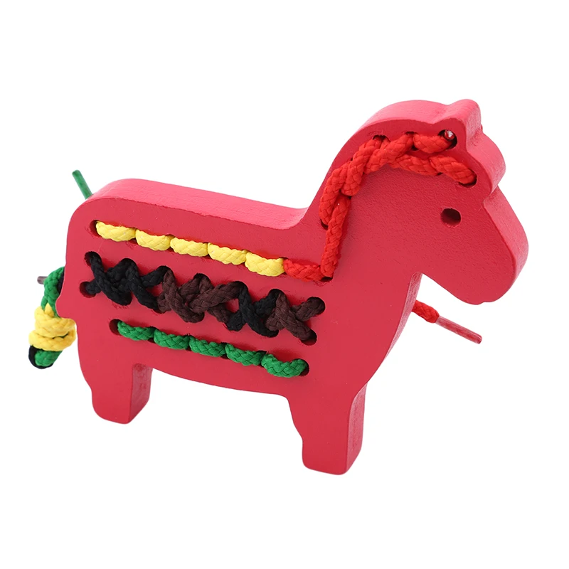 

Children Montessori Horse Shape Lacing Board Game Wooden Toddler Sew On Threading Toy Set Kids Early Learning Educational Toys