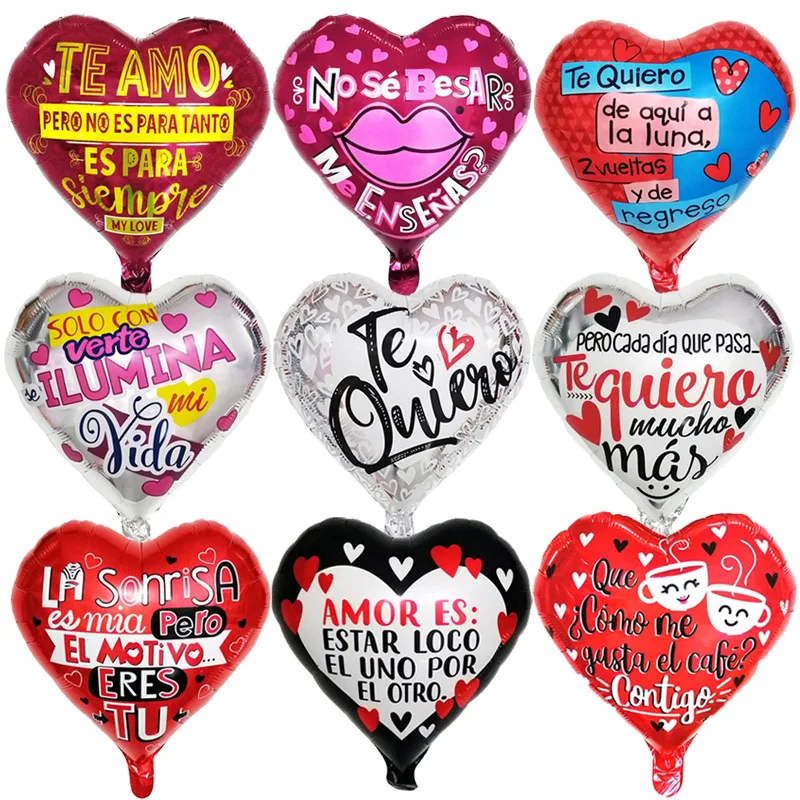 10pcs Spanish I Love You Theme Foil Balloons Te Amo Quiero Mucho 18inch Heart Balon Wedding Valentines Day Decoration Globos - купить по