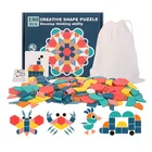180 креативные игрушки-пазлы, Детский пазл, развивающие игрушки, головоломки геометрической формы, цветное здание Tangram