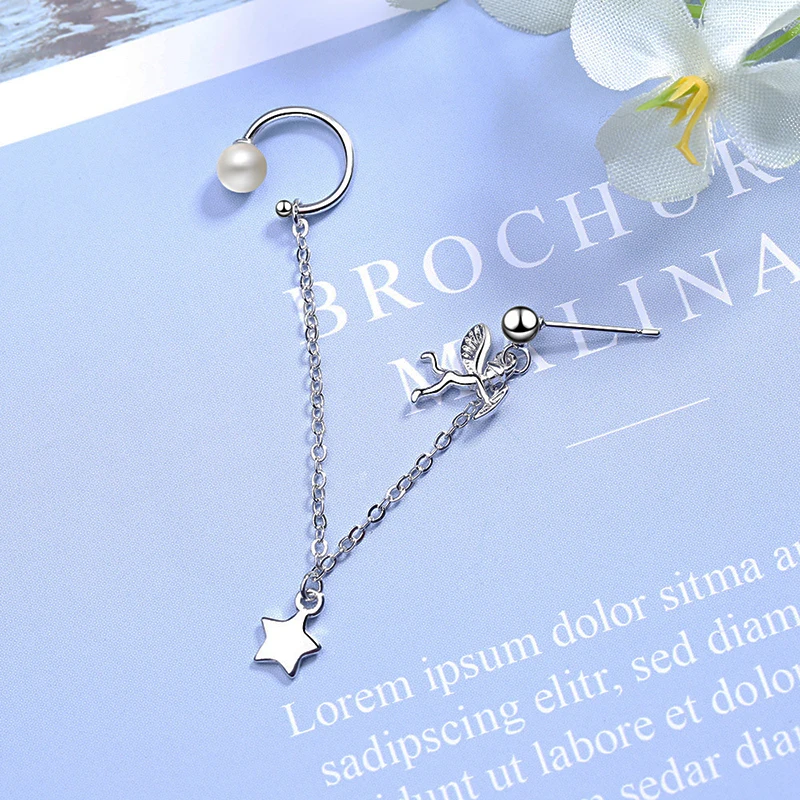 Милая романтическая любовь серьга с крылом ангела зажим ангел Купидон жемчуг