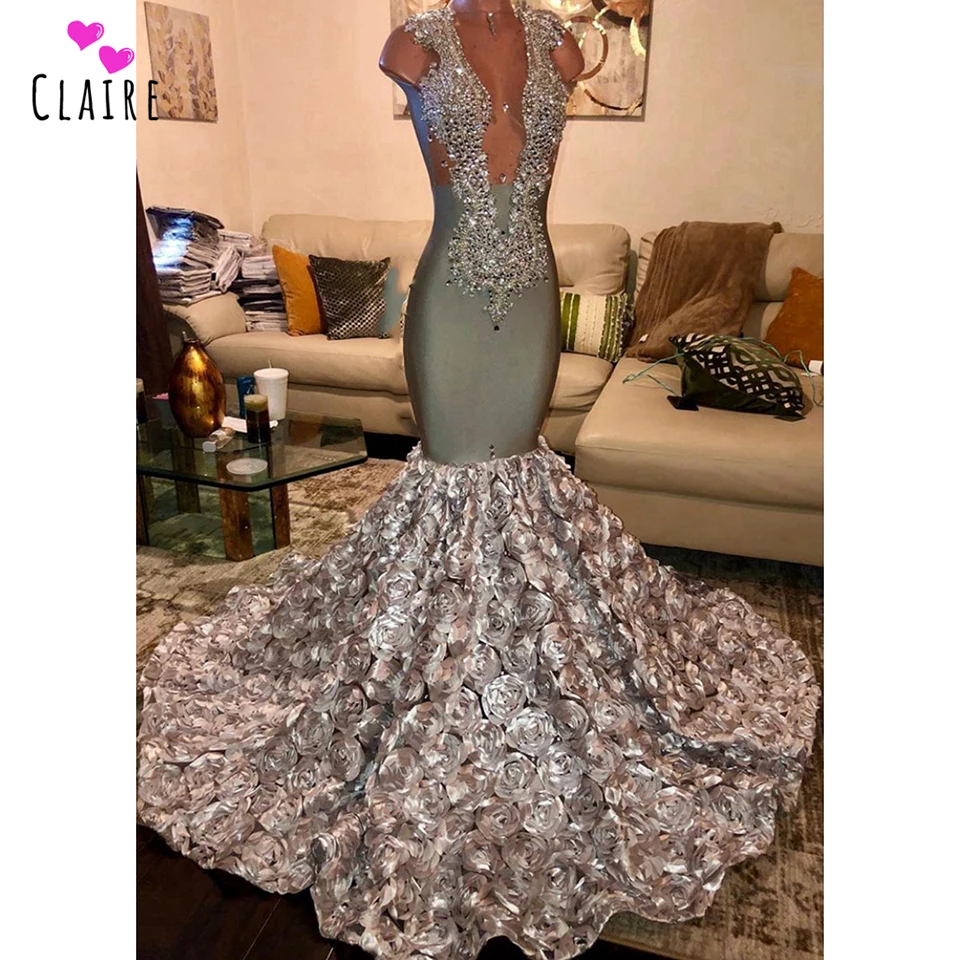 Серое длинное платье для выпускного вечера 2019 блестящее женское вечернее с
