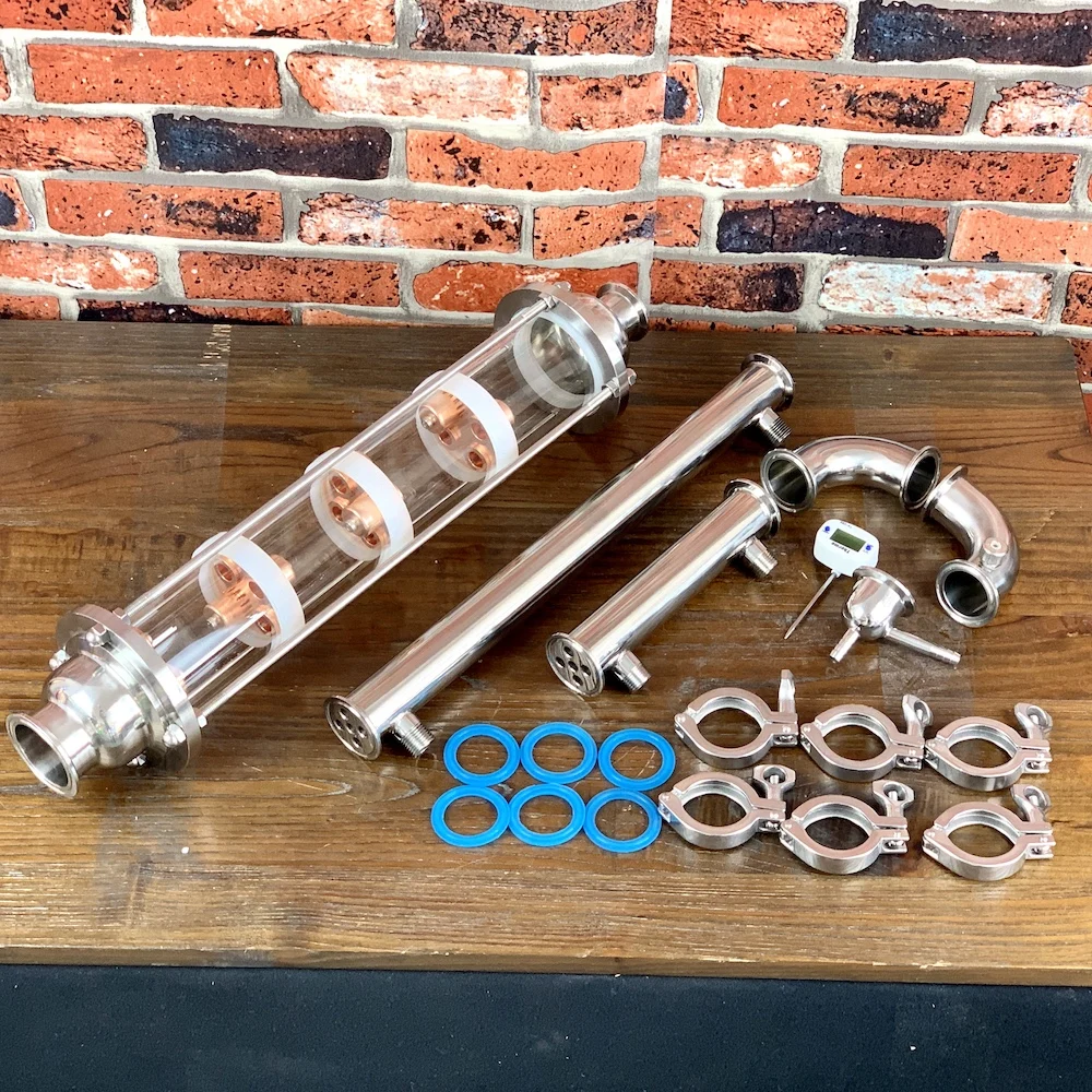 Стеклянная колонна для дистилляции. Медные барботажные тарелки 4 шт. Самогонный