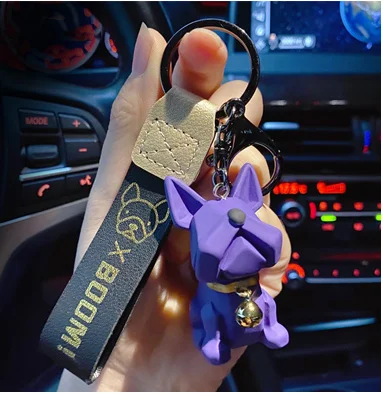 

Resin Face French Fighting Dog Alloy Key Chain Pendant Men And Women With The Same Backpack Car Interior Key Chains Ring