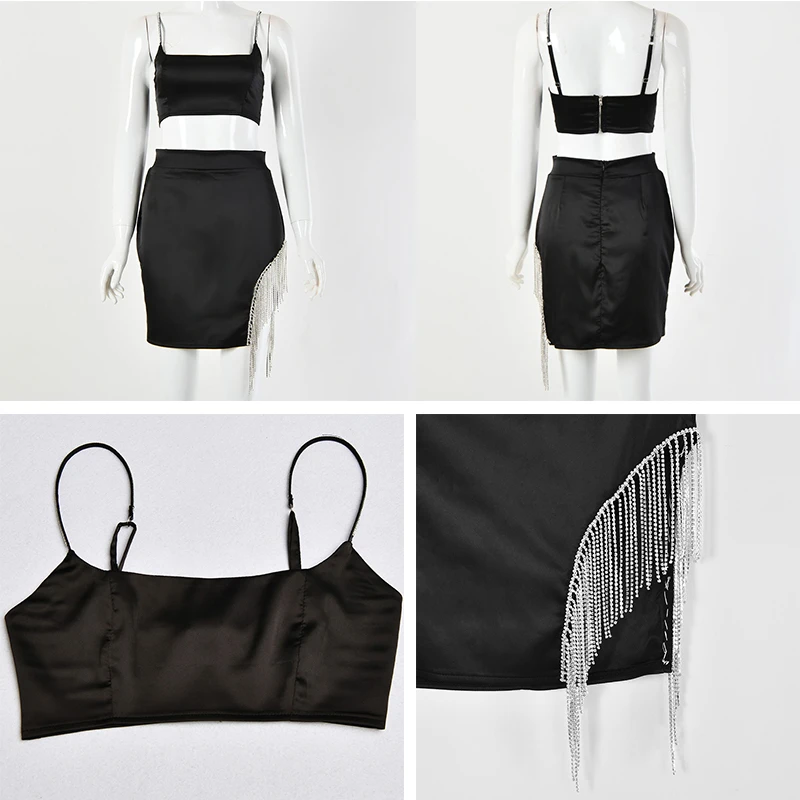 Townlike атласная кисточка открытая спина сексуальный комплект из двух частей на