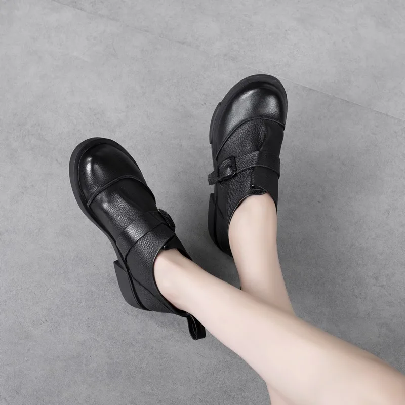 

2020 new retro handmade leather women shoes cowhide round toe flat shoes women New autumn high top casual shoes Loafers ladies