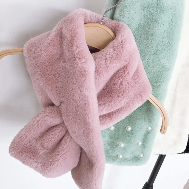 Женский зимний плюшевый перекрестный воротник из искусственного кроличьего