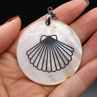 natural mother of pearl shell pendant round stainless steel pattern seashell charms accessories for jewelry making diy necklace