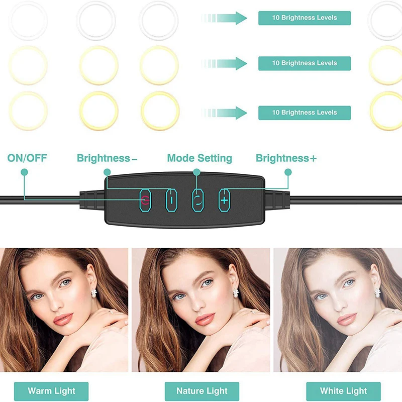 

Selfie Ring Light Dimmable LED Video Light USB Ring Lamp with Retractable Tripod for Makeup Video Live Studio