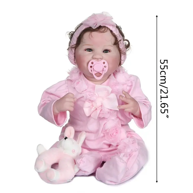 

55cm Realistic Doll Soft Body Vinyl Toddler Babies Lifelike Curly Girl Bunny Toy Birthday Christmas Gift