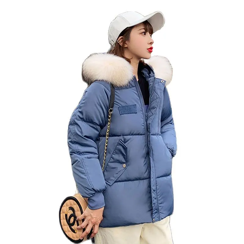 Large Size Loose Hooded Fur Collar Puffer Jacket Short Parka Winter Women's 2021 New Korea Thick Warm Women Cotton Coats Jackets
