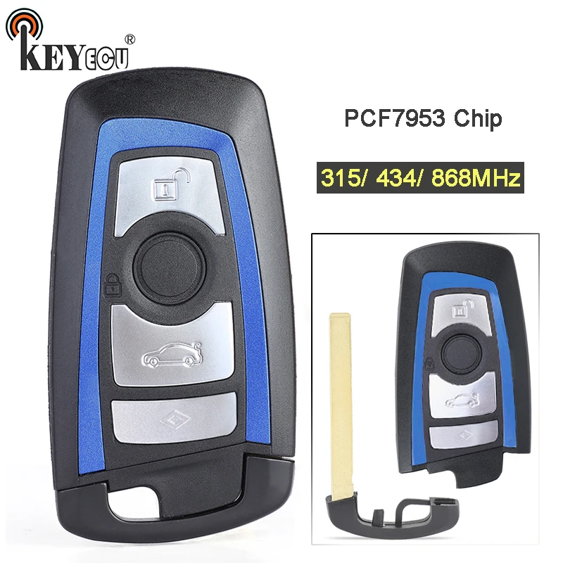 

KEYECU 315/434/868MHz PCF7953 Chip CAS4+/FEM Replacement 3+1 4 Button Remote Key Fob for BMW 1 2 3 4 5 6 7 Series X3 M2 Blue