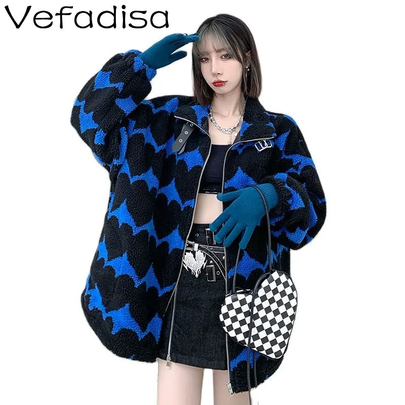 

Модная Вельветовая куртка Vefadisa с принтом love из ягненка, новинка осень-зима 2021, плотное и теплое пальто средней длины с воротником-стойкой TT579