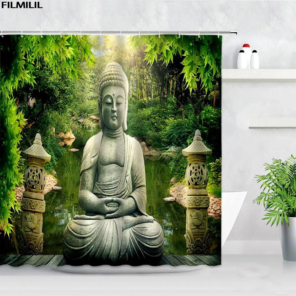 indian meditation buddha shower curtains set 3d zen retro style modern home decor bathroom polyester fabric bathtub bath curtain free global shipping