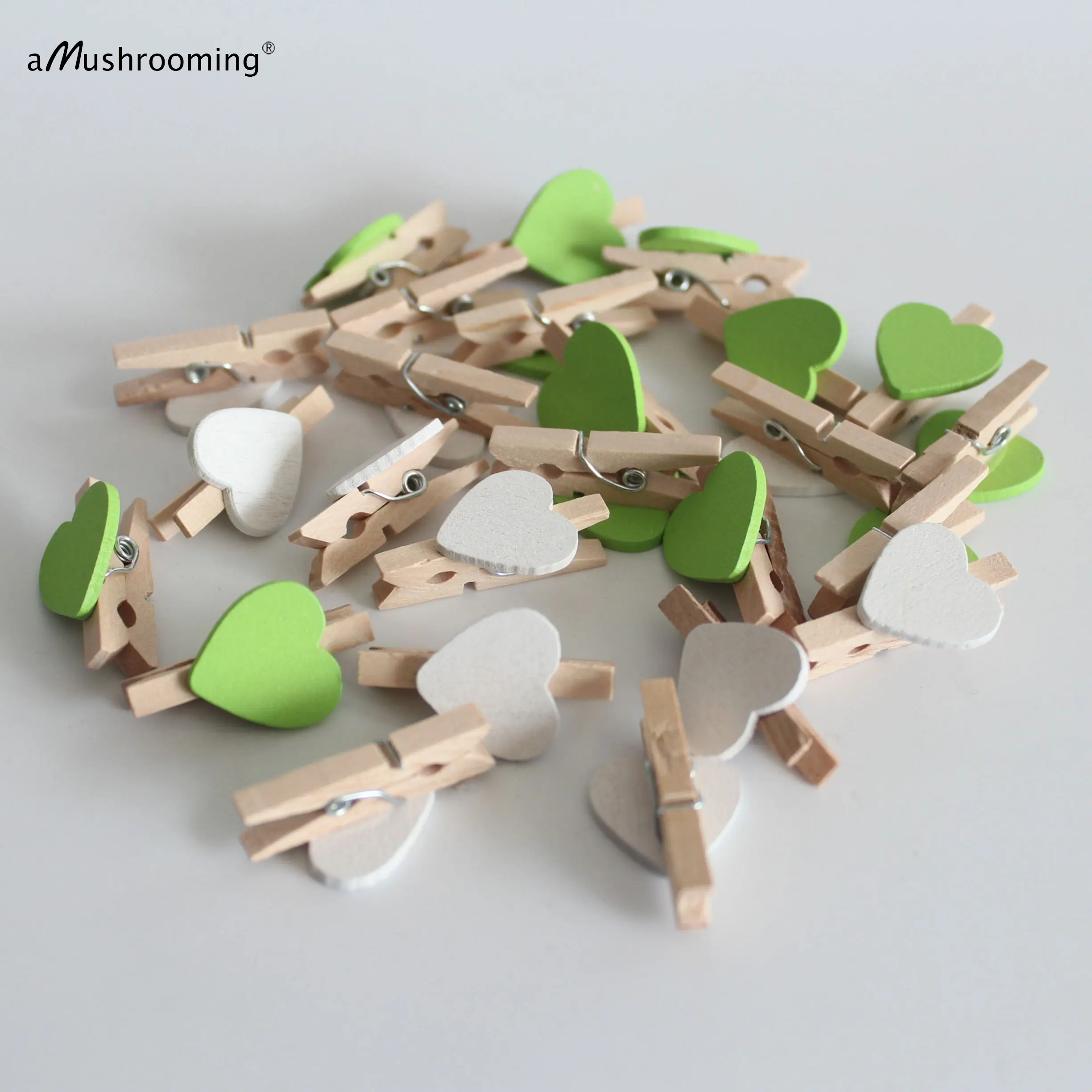 Зеленые декоративные деревянные Мини-прищепки в форме сердца прищепки для