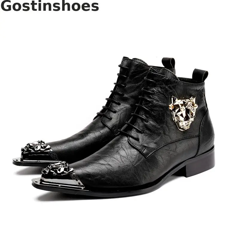 Мужские ботинки из натуральной кожи на шнуровке черного цвета женские ботильоны