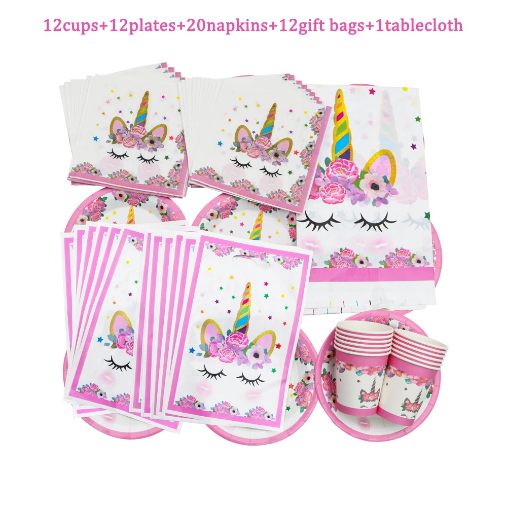 

Cute Cartoon Rainbow Unicorn Princess Birthday Party Cup Plate Napkin Gift Bag Tablecloth Disposable Tableware Baby Shower