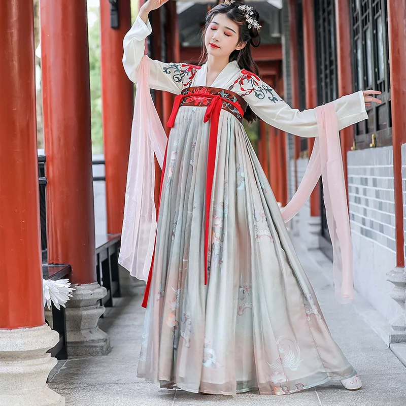 

nyujhong double-breasted posed dance skirt unlined upper garment printing embroidery flower han elements chest Ru skirt