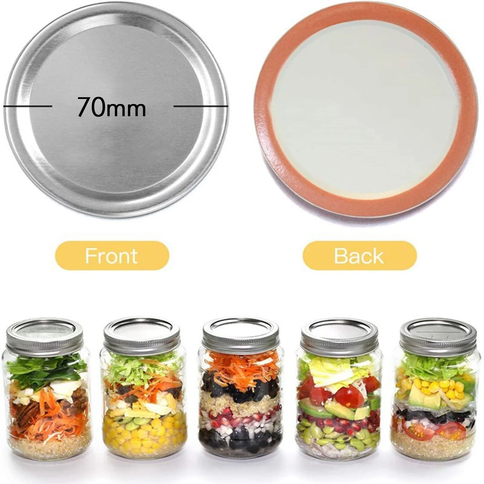 

72 Pcs Regular Mouth 70MM Mason Jar Canning Lids Reusable Leak Proof Split Tinplate Mason Can Caps with Sealing Liner
