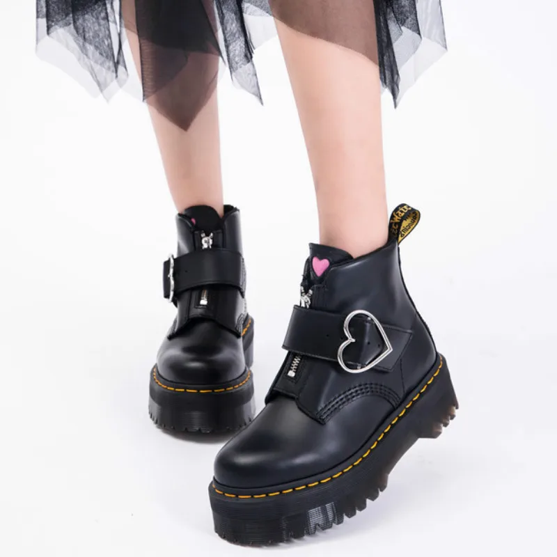 

2019 Women Wedge Pink Heart Ankle Boots Women Lace-up Platforms Fall Winter Soft Leather Oxford Shoes Women Botas Mujer R3-32