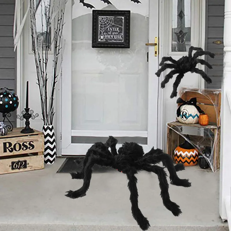 

Horror Giant Black Plush Spider Halloween Party Decoration Props Kids Children Toys Haunted House Decor