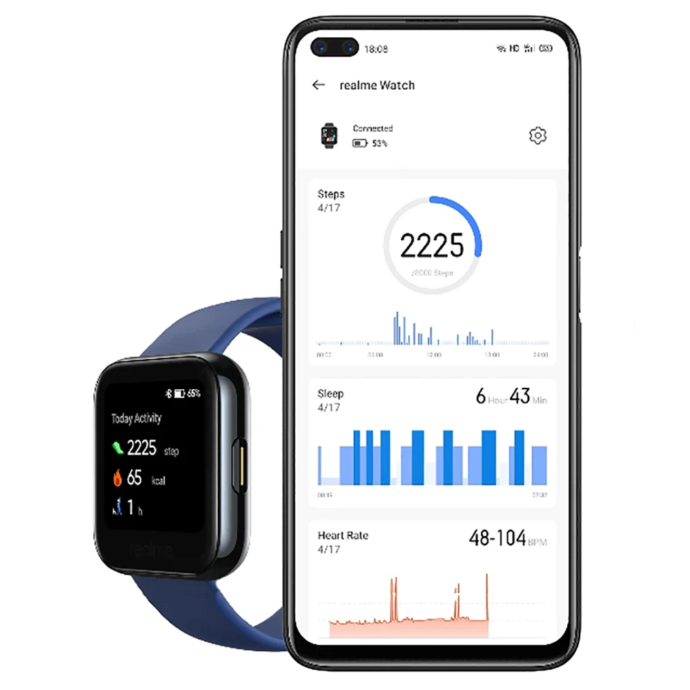 

New realme Watch Smart Watch Real-time Heart Rate Blood-oxygen Monitor IP68 Waterproof Sports 1.4" Touchscreen Mini SmartWatch