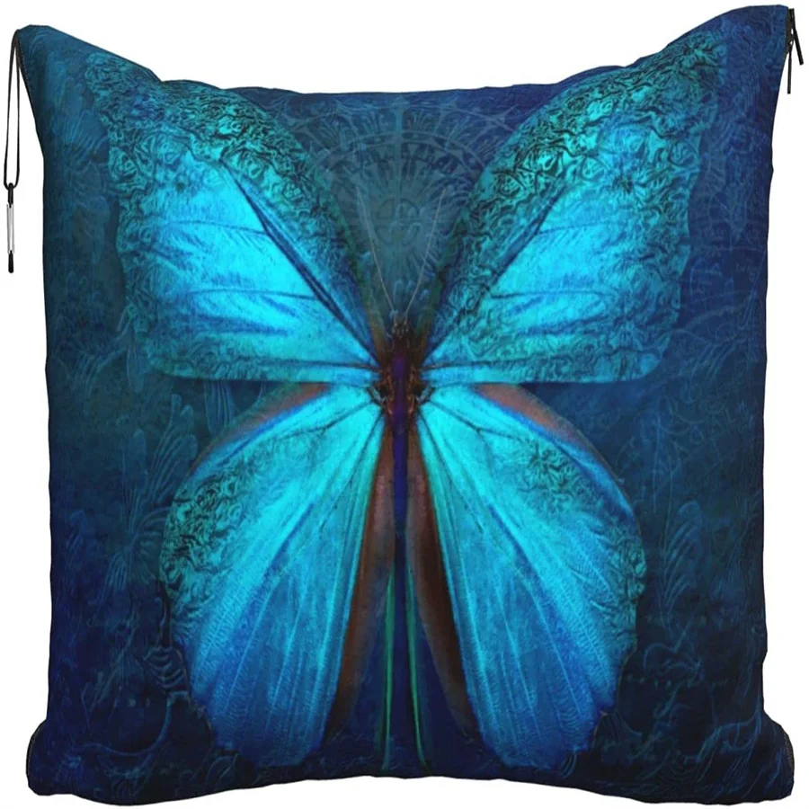 comprar Fantasia Azul Borboleta Viagem Travesseiro Cobertor Dois-em-um Mochila Cinta E Compacto Avião Saco Cintura Suporte 60x43 Polegadas
