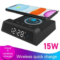 3IN1 LED Alarm Clock Wireless Charger for Iphone Pro Max Smasung Galaxy S21 S10 Usb 15W Fast Charger Charging Dock Station