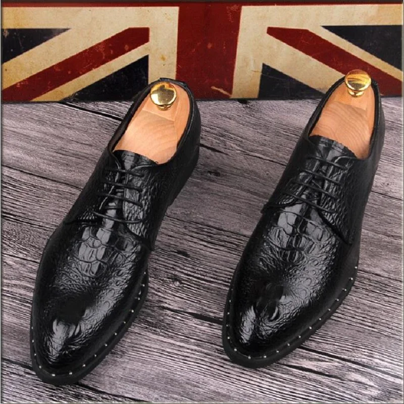 Мужские туфли из крокодиловой кожи оксфорды плоская подошва Классические