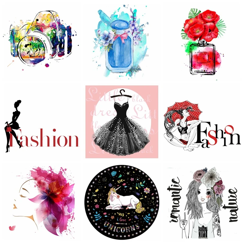 Модные термонаклейки для одежды парфюмерные флаконы термотрансферные наклейки