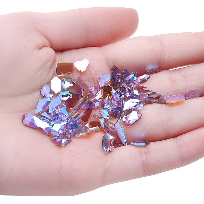 

100Pcs AB Nail Crystal Multi-Shapes Colorful Flatback Aurora Sparkly Stones Gems For 3D Acrylic Nails DIY Manicure Rhinestones