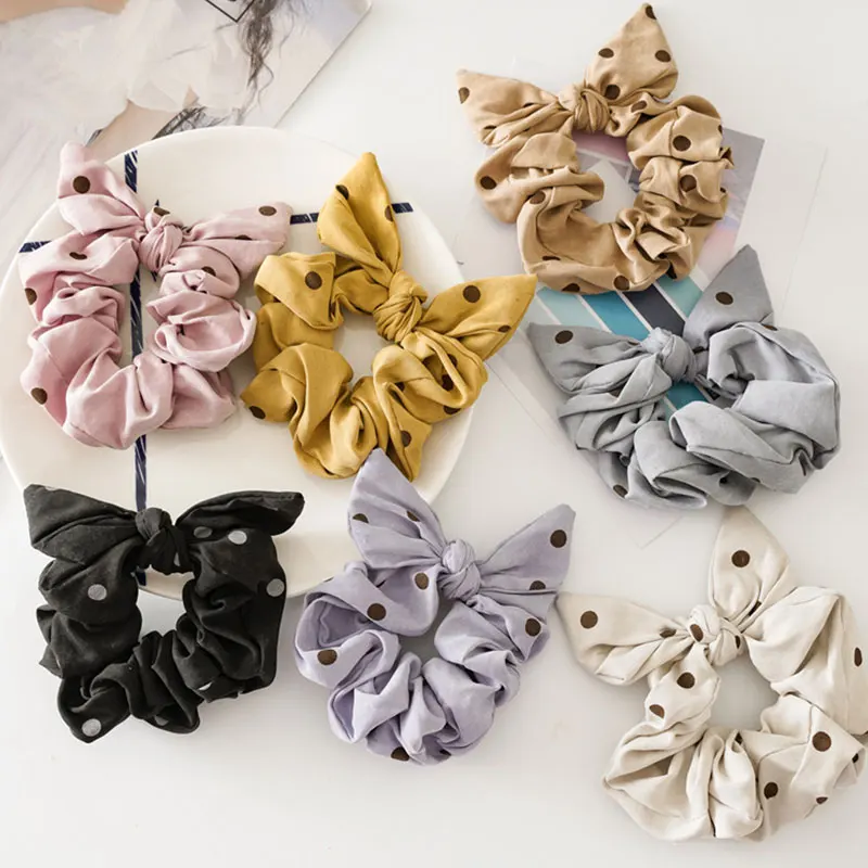 Женские резинки для волос в горошек с узлом и бантом тканевая лента на осень зиму
