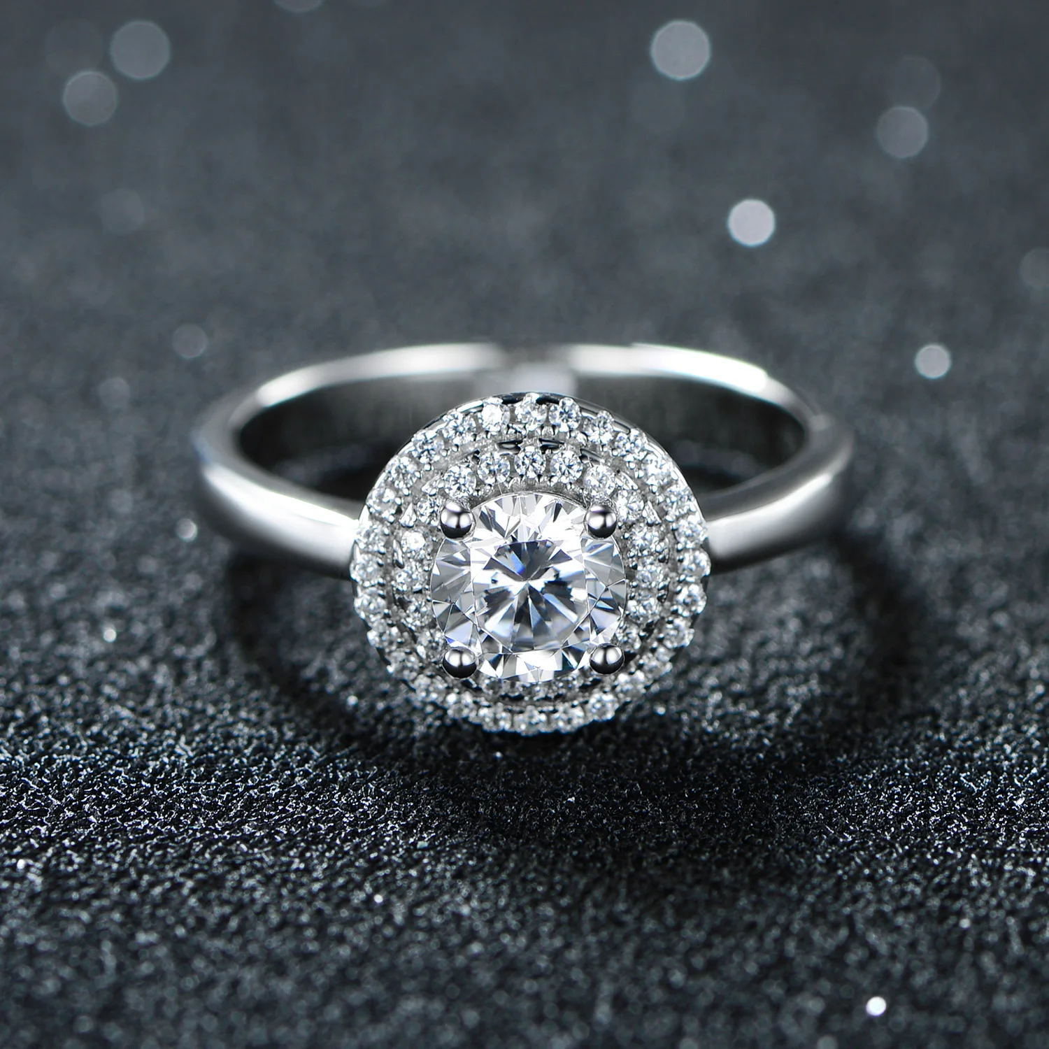 

YKD40 925 sterling silver ring double circle set with zircon ring