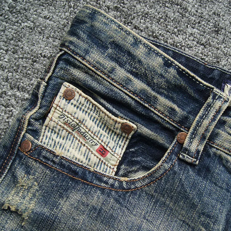 

European Vintage Fashion Men Jeans High Quality Retro Distressed Ripped Jeans Men Patchwork Designer Casual Cotton Denim Pants