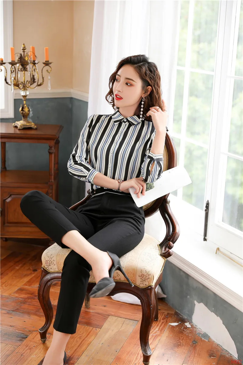 Блузка Женская Офисная в полоску с длинным рукавом | одежда