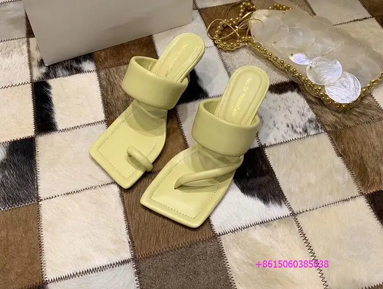 

Square Toe Sandals ladies Slip On Mules High Heels Gladiator Women Summer New Slippers Clip Toe Hollow Slippers Fashion Pumps