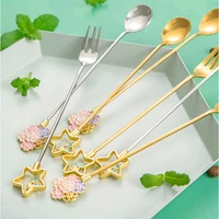 cherry blossom spoon fork creative star pentagram ice cream coffee spoon fruit dessert fork teaspoon scoop spoons tableware