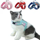 Шлейка для кошек с жилетом для личной идентификации шлейка для прогулок сетчатая шлейка Светоотражающая Противоударная кошачья нагрудная и Спинная шлейка для кошек