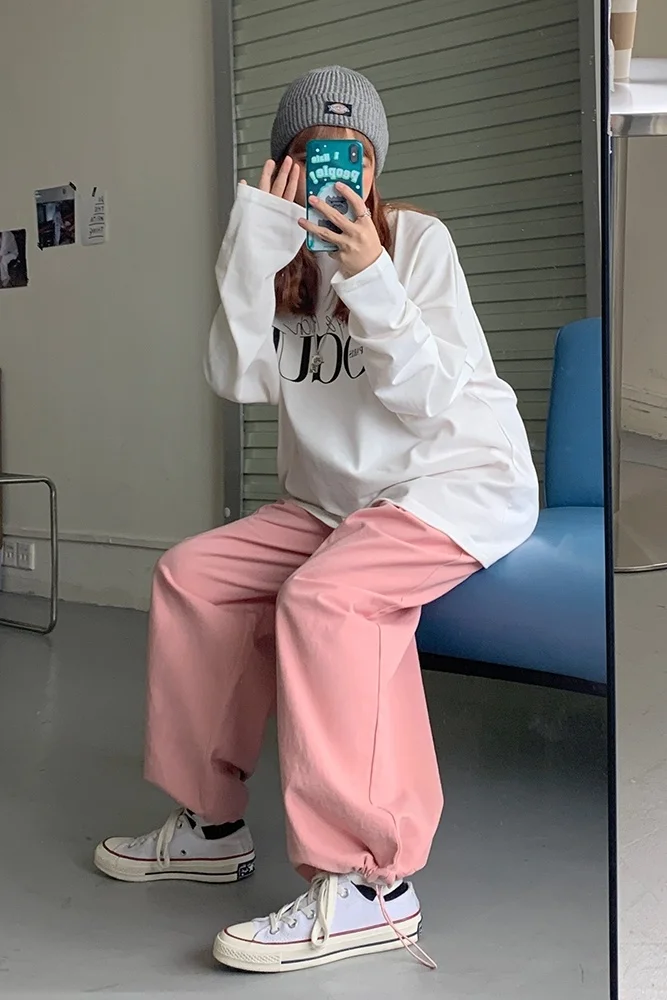 Брюки женские повседневные с широкими штанинами свободные штаны вертикальными в