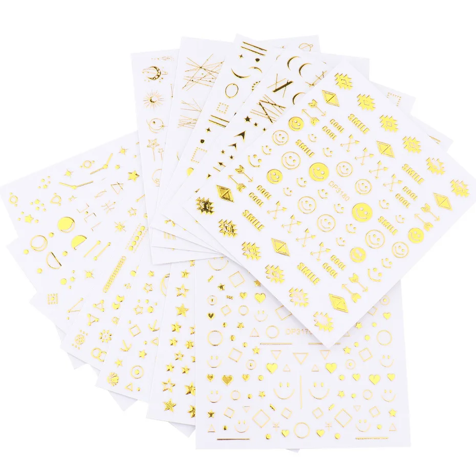 

3D Embossed laser Nail Sticker gold Galaxy Geometry Flower Jewelry Star Slider Gold Nail Decals Nail Art Decoration