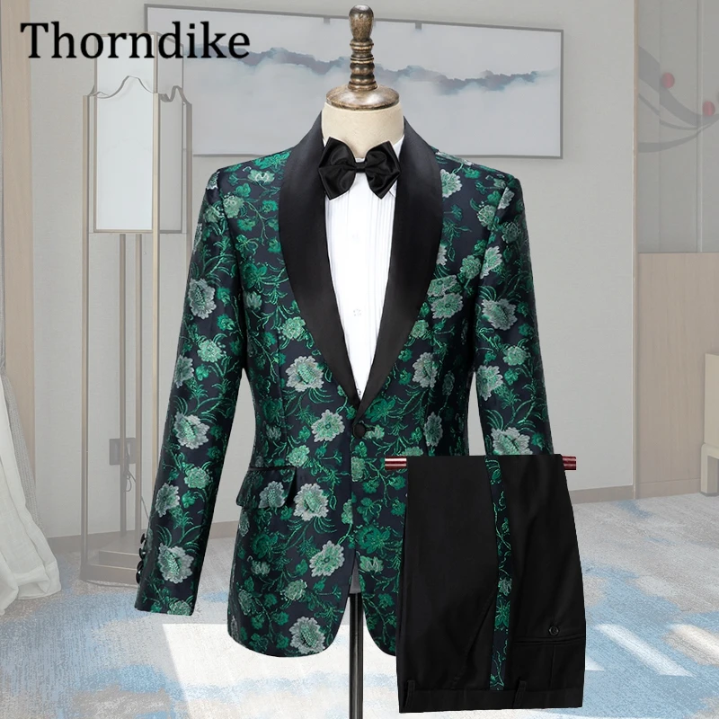 

Официальный костюм для мужчин Thorndike с отложным воротником и цветочным принтом, новая модель, черные брюки, модные смокинги для жениха