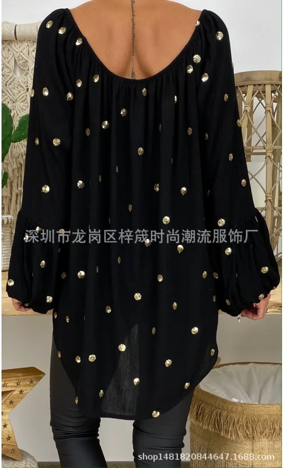 Large size loose women blouse 2020 summer bohemian top casual V-neck horn show strap sequined ladies shirt | Женская одежда
