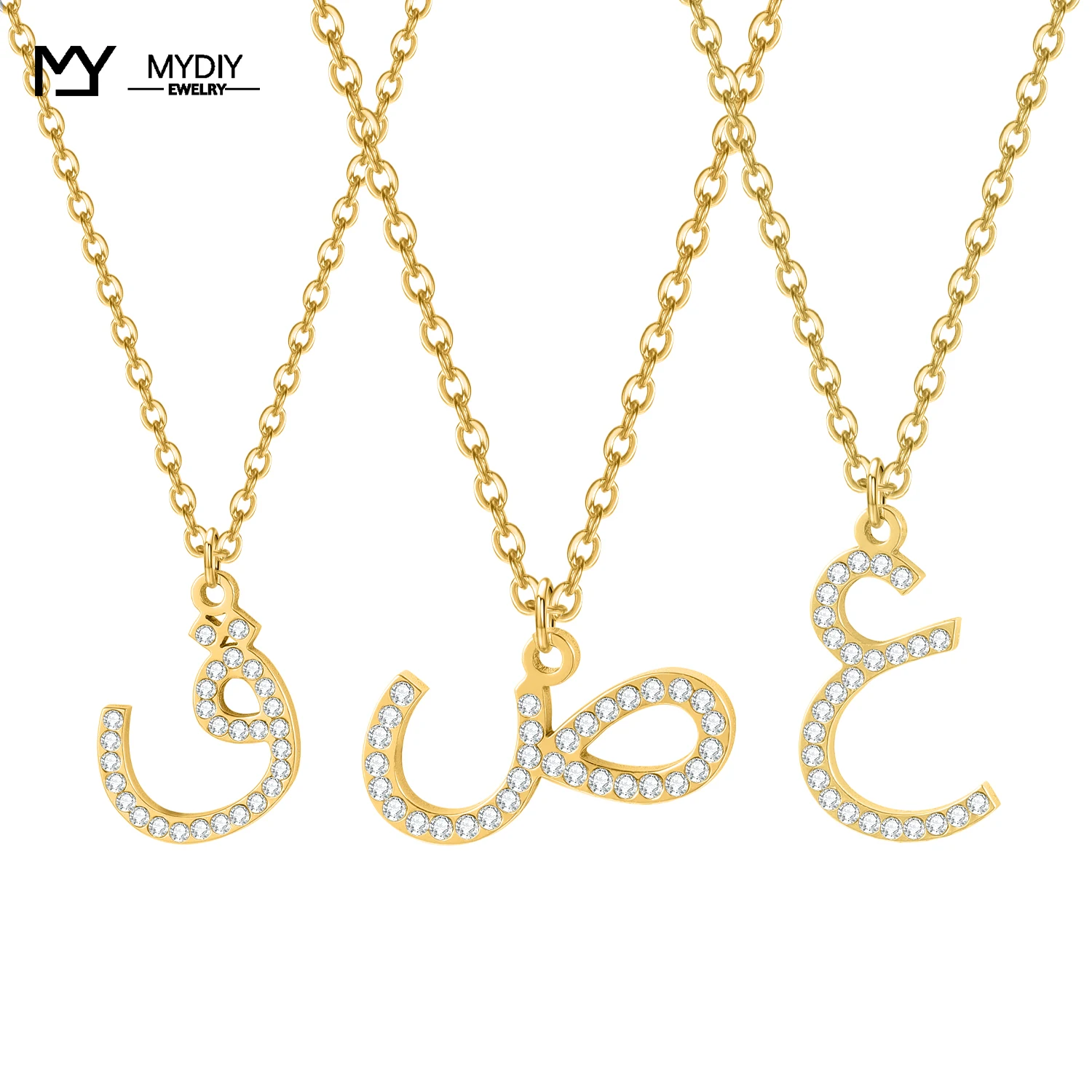 MYDIY Initial Necklace In Arabic Letter 925 Stering Silver Point drill   Pendant Unique Necklace Jewelry 2021 TREND Friends Gift