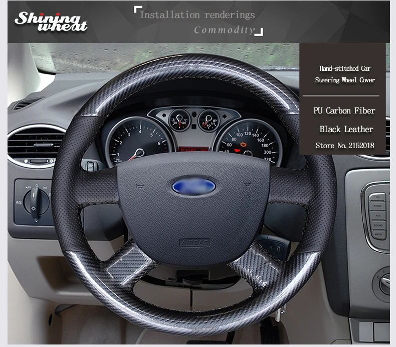 Блестящая Пшеница PU углеродное волокно кожаный чехол на руль для Ford Kuga 2008-2011 Focus 2 2005-2011 C-MAX 2007-2010 Transit