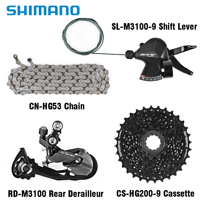 

SHIMANO ALIVIO M3100 9 Speed Groupset 2x9s Shift Lever Rear Derailleur HG-200 11-32T Cassette Sprocket HG53 Chains Set for MTB
