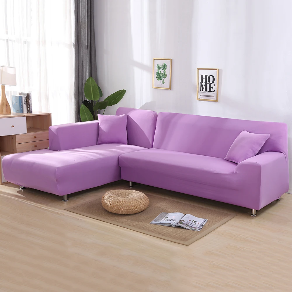 light purple Сплошной цвет 2 шт. Чехлы для углового дивана гостиной стрейч эластичный l-образный чехол для дивана Универсальный шезлонг чехлы - Цвет: light purple