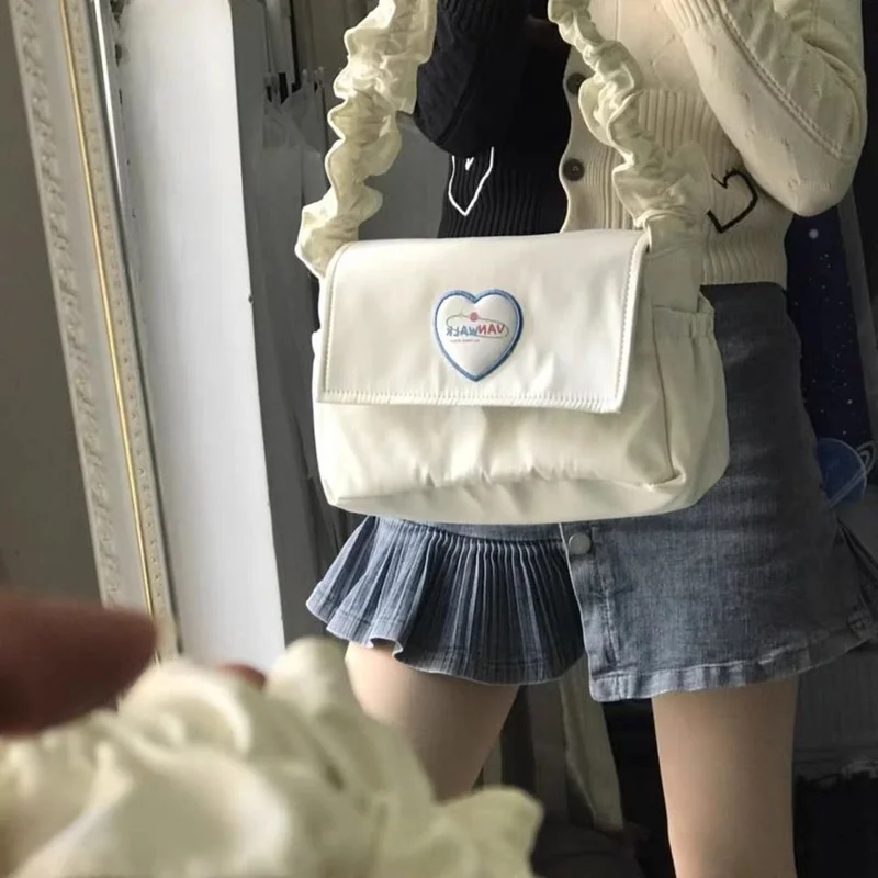 

HOUZHOU Shoulder Bag Woman Baguette Kawaii Handbags White Pink Lolita Fancy Canvas 2021 Harajuku