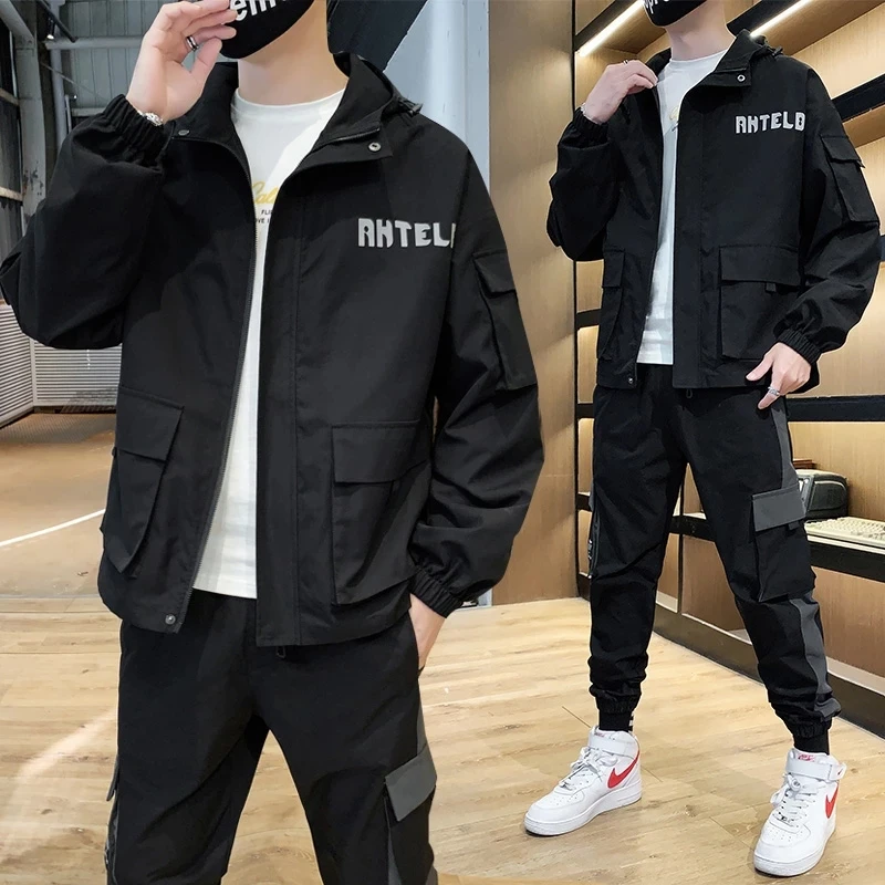 

Hip Hop Military Men Tracksuit Pockets Zipper Fitness Casual Men Jacket Long Sleeve Fashion Mens Sportswear Suits Streetwear