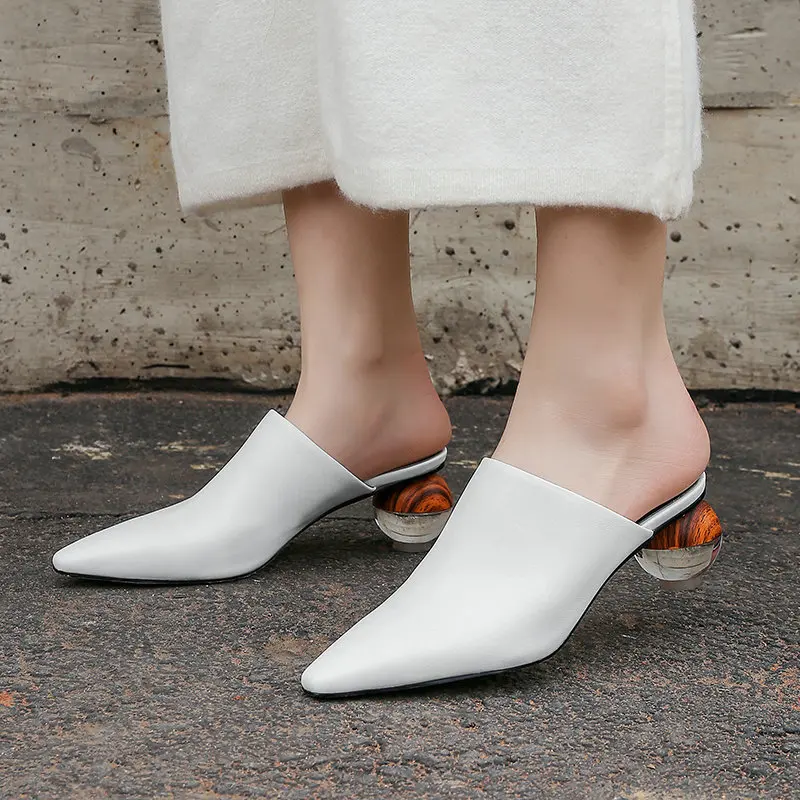 

Woman Beach Slippers Black White Crystal High Heels Non-slip Summer Flip Flops Closed toe Genuine Leather Summer Sandal Shoes