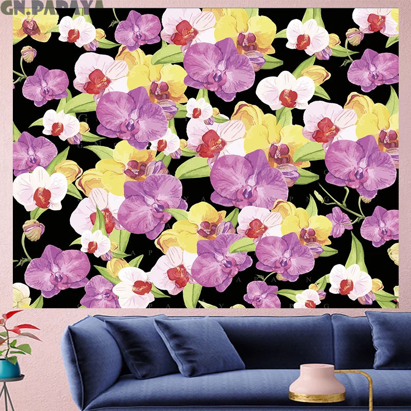 

Nordic Style flower tropical plants Tapestry plantain retro macrame Vintage Polyester mandalas black Wall Hanging home decor